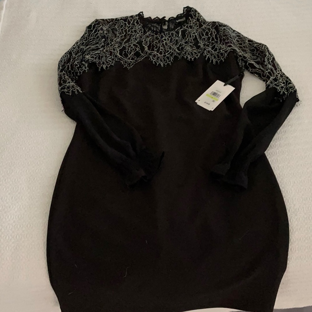 Kensie short evening dress lace neck long sleeve